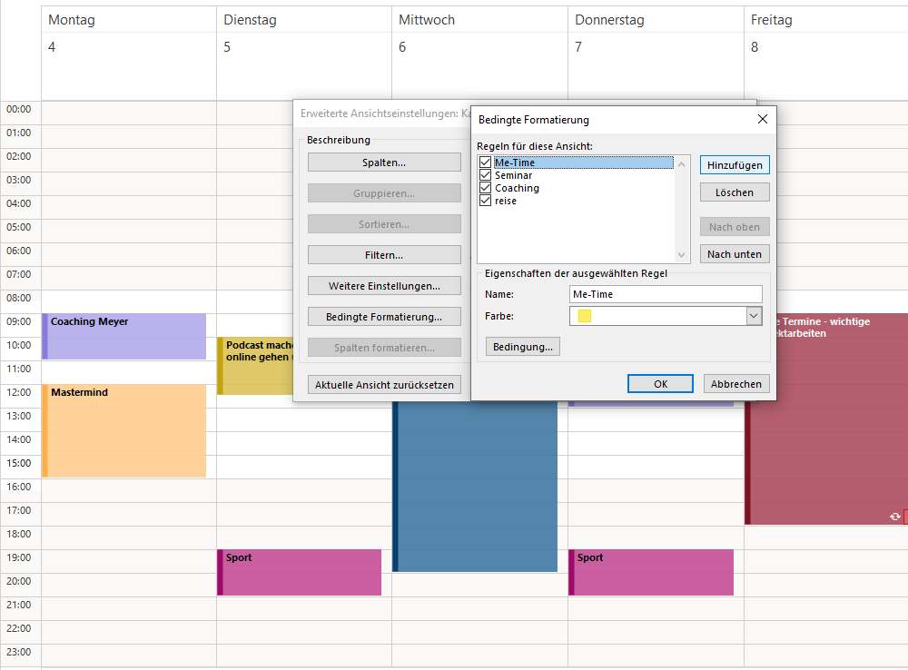 Outlook Kalendeeinträge farbig markieren bedingte formatierung